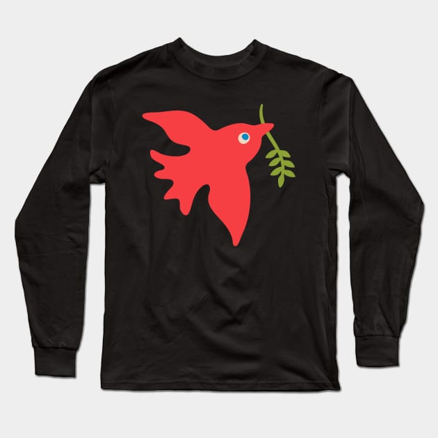 RED BIRD PEACE Cute Charming Baby Animal with Olive Branch - UnBlink Studio by Jackie Tahara Long Sleeve T-Shirt by UnBlink Studio by Jackie Tahara